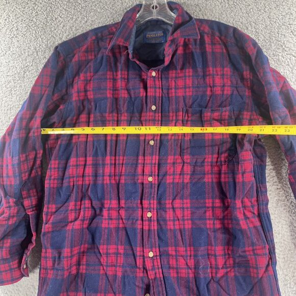Pendleton Long Sleeve Red Blue Plaid Long Sleeve Flannel Shirt Wool Medium M - Picture 5 of 6